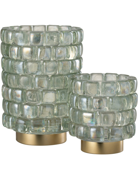 Photophore original rond XL Diamètre 15 cm en Verre Transparent Doré Motif carrés Kylara - 5