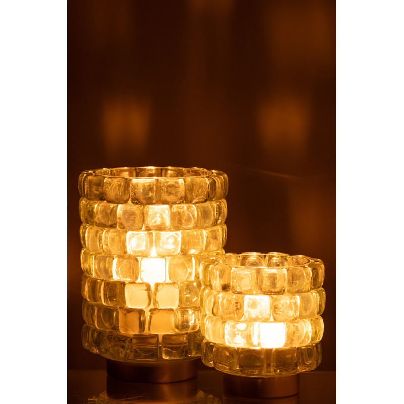 Photophore original rond XL Diamètre 15 cm en Verre Transparent Doré Motif carrés Kylara - 6