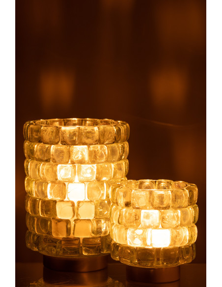 Photophore original rond XL Diamètre 15 cm en Verre Transparent Doré Motif carrés Kylara - 6