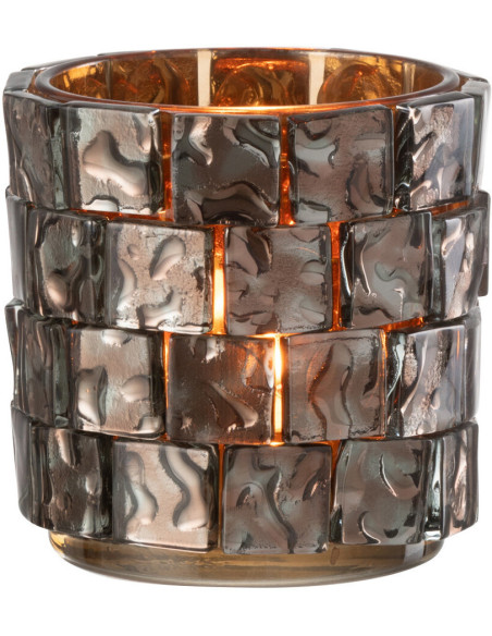 Photophore original cylindre Diamètre 10 cm en Verre Ambré Motif carrés Wynell - 1