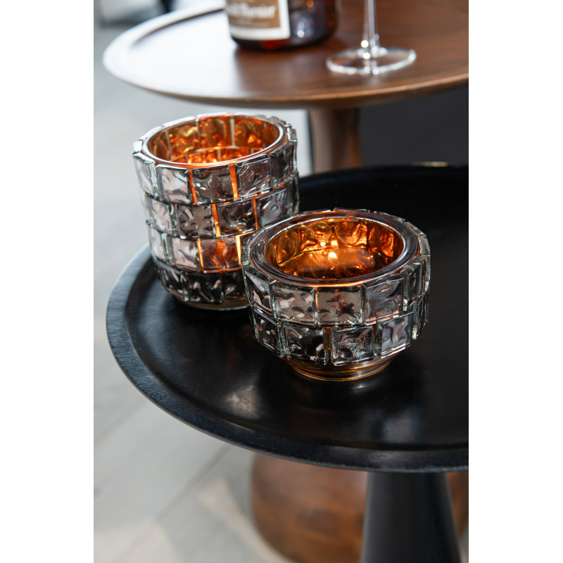 Photophore original cylindre Diamètre 10 cm en Verre Ambré Motif carrés Wynell - 2