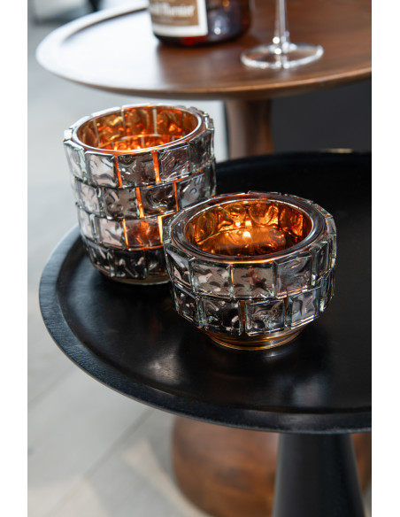 Photophore original cylindre Diamètre 10 cm en Verre Ambré Motif carrés Wynell - 2