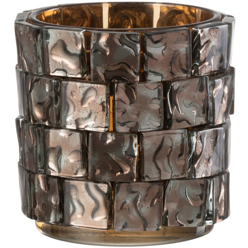 Photophore original cylindre Diamètre 10 cm en Verre Ambré Motif carrés Wynell - 3