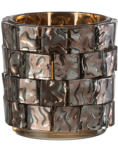 Photophore original cylindre Diamètre 10 cm en Verre Ambré Motif carrés Wynell - 3