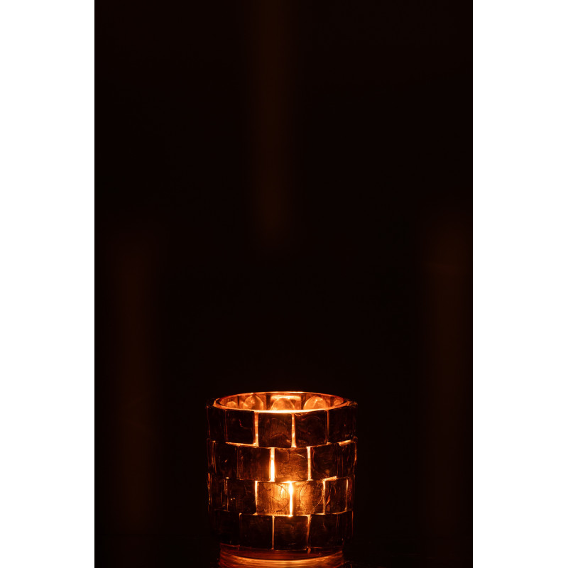 Photophore original cylindre Diamètre 10 cm en Verre Ambré Motif carrés Wynell - 4