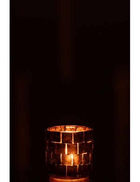 Photophore original cylindre Diamètre 10 cm en Verre Ambré Motif carrés Wynell - 4