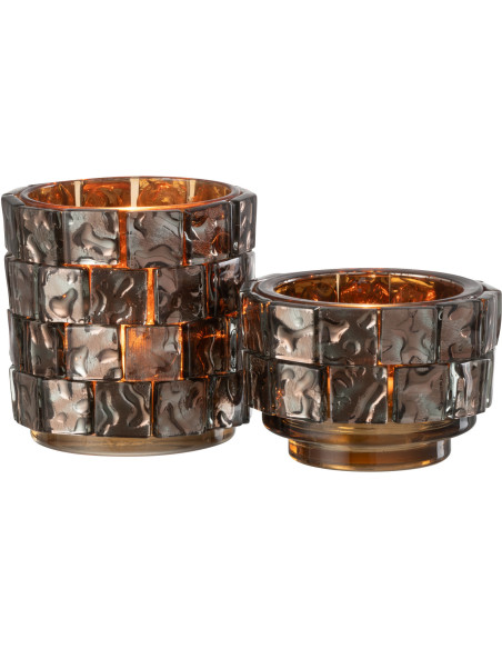 Photophore original cylindre Diamètre 10 cm en Verre Ambré Motif carrés Wynell - 5