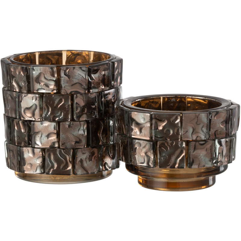 Photophore original cylindre Diamètre 10 cm en Verre Ambré Motif carrés Wynell - 6