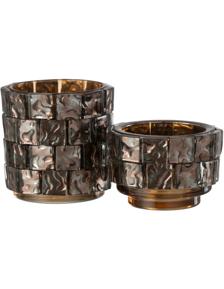 Photophore original cylindre Diamètre 10 cm en Verre Ambré Motif carrés Wynell - 6