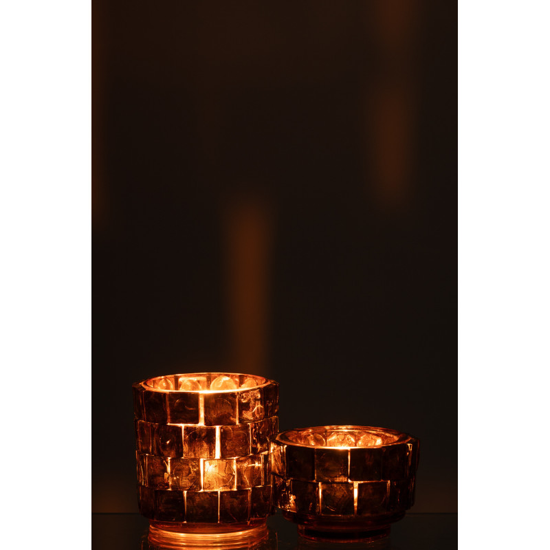 Photophore original cylindre Diamètre 10 cm en Verre Ambré Motif carrés Wynell - 7