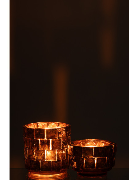 Photophore original cylindre Diamètre 10 cm en Verre Ambré Motif carrés Wynell - 7