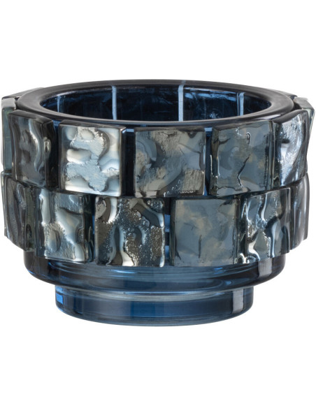 Photophore original rond Diamètre 10 cm en Verre Bleu foncé Motif carrés Wynell - 2