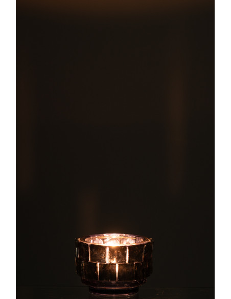 Photophore original rond Diamètre 10 cm en Verre Bleu foncé Motif carrés Wynell - 3