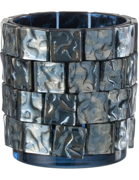 Photophore original cylindre Diamètre 10 cm en Verre Bleu foncé Motif carrés Wynell - 2