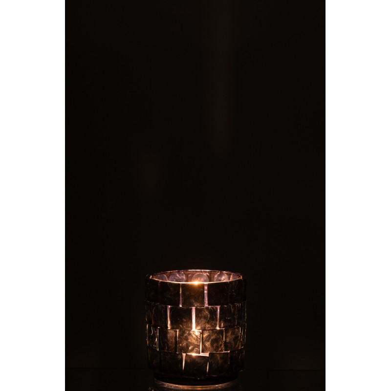 Photophore original cylindre Diamètre 10 cm en Verre Bleu foncé Motif carrés Wynell - 3