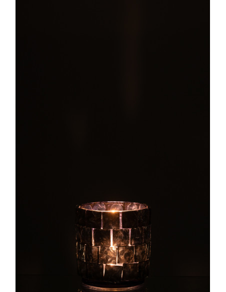 Photophore original cylindre Diamètre 10 cm en Verre Bleu foncé Motif carrés Wynell - 3