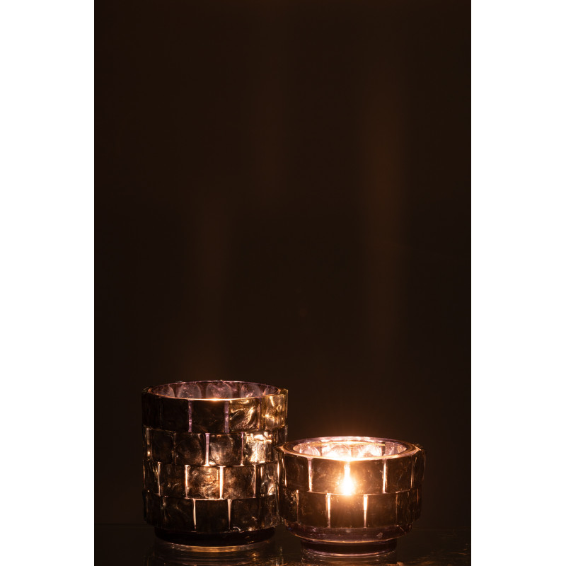 Photophore original cylindre Diamètre 10 cm en Verre Bleu foncé Motif carrés Wynell - 6