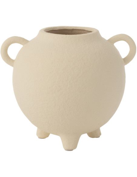 Vase moderne Amphore Hauteur 16 cm en Grès Beige Denix - 1