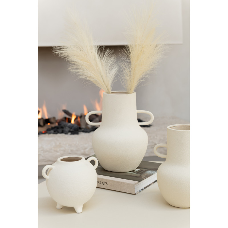 Vase moderne Amphore Hauteur 16 cm en Grès Beige Denix - 2