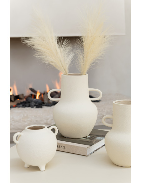 Vase moderne Amphore Hauteur 16 cm en Grès Beige Denix - 2