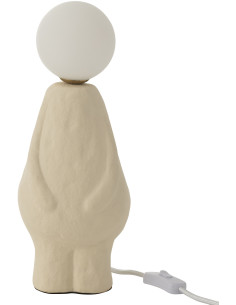 Lampe à poser originale Bohomme Globe Hauteur 35 cm en Grès Beige Verre Blanc Armon - 1