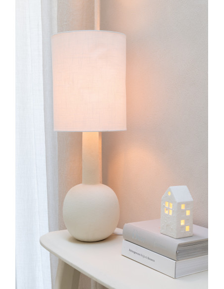 Lampe à poser originale boule Hauteur 76 cm en Grès Beige Tissu Blanc Siran - 2