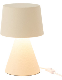 Lampe à poser originale conique Hauteur 34 cm en Grès Beige Tissu Blanc Malen - 1