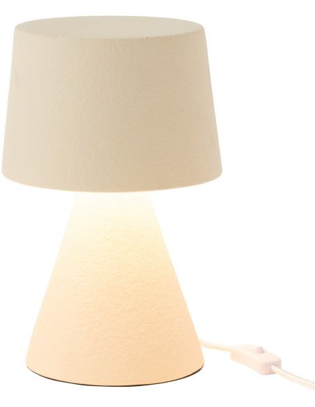 Lampe à poser originale conique Hauteur 34 cm en Grès Beige Tissu Blanc Malen - 1