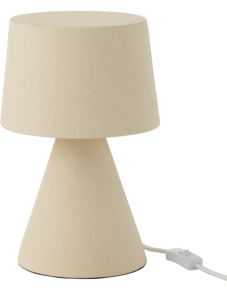 Lampe à poser originale conique Hauteur 34 cm en Grès Beige Tissu Blanc Malen - 2