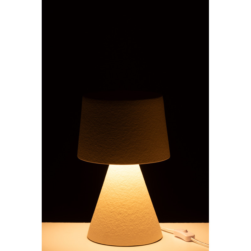 Lampe à poser originale conique Hauteur 34 cm en Grès Beige Tissu Blanc Malen - 3