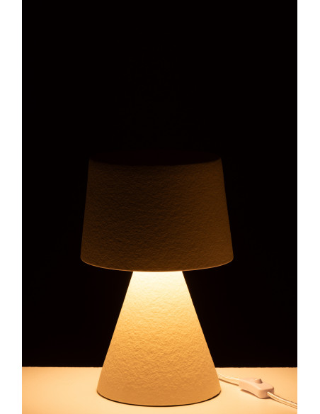 Lampe à poser originale conique Hauteur 34 cm en Grès Beige Tissu Blanc Malen - 3