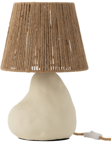 Lampe à poser originale organique Hauteur 40 cm en Grès Beige Jute Naturel Wiran