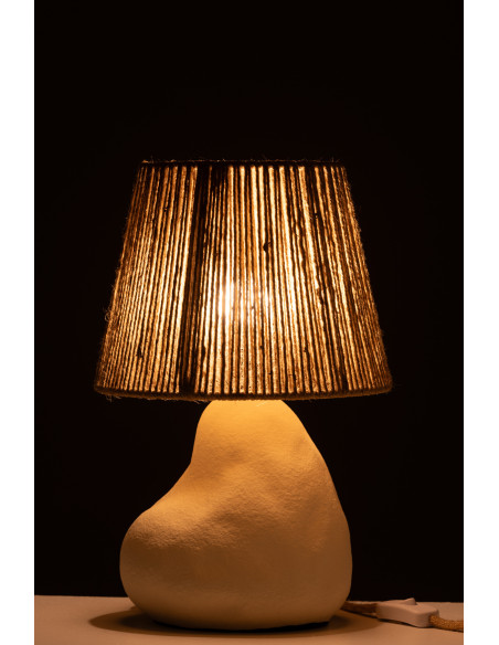 Lampe à poser originale organique Hauteur 40 cm en Grès Beige Jute Naturel Wiran