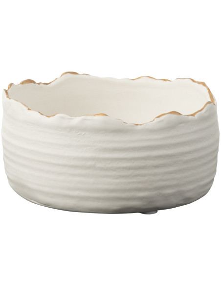 Cache pot moderne bas Rond Diamètre 13 cm en Porcelaine Blanc Doré Hyran - 1