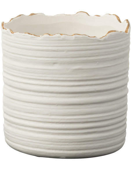 Cache pot moderne haut Rond Diamètre 13 cm en Porcelaine Blanc Doré Hyran - 1