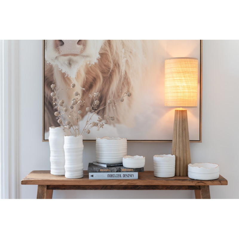 Cache pot moderne haut Rond Diamètre 13 cm en Porcelaine Blanc Doré Hyran - 2