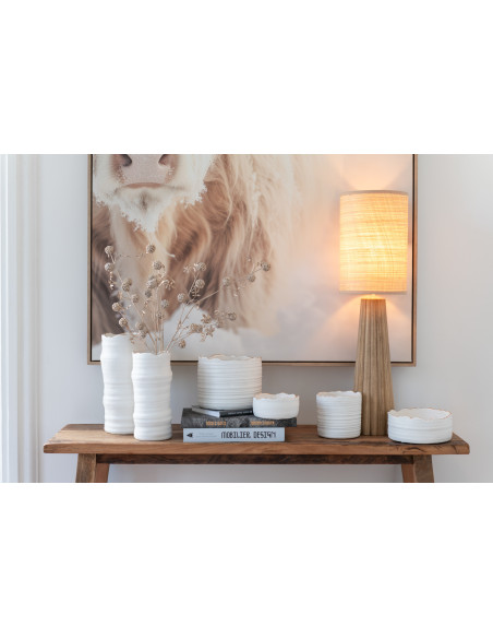 Cache pot moderne haut Rond Diamètre 13 cm en Porcelaine Blanc Doré Hyran - 2