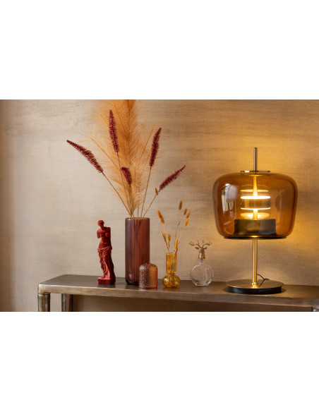 Lampe à poser originale Led Hauteur 59 cm en Verre Ambre Métal Doré Relor - 2