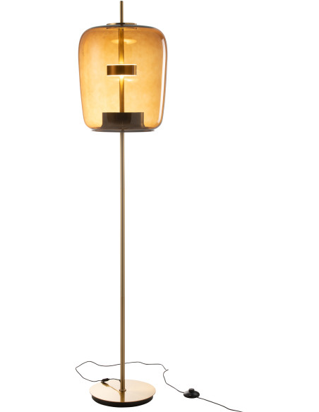 Lampadaire originale Led Hauteur 168 cm en Verre Ambre Métal Doré Relor - 1