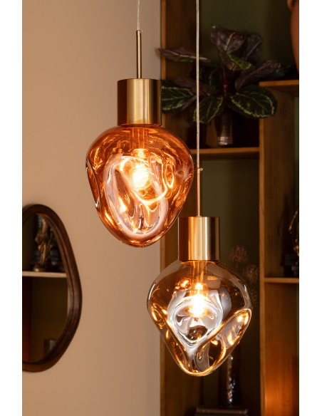 Suspension originale Diamètre 25 cm en Verre Cuivré Métal Doré Sorin - 2