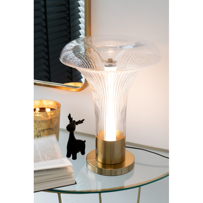 Lampe à poser originale Led Champignon Hauteur 55 cm en Verre Semi-transparent Métal Doré Jamira - 2