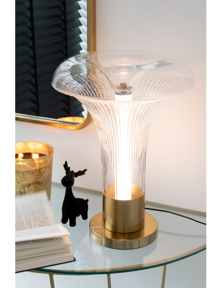 Lampe à poser originale Led Champignon Hauteur 55 cm en Verre Semi-transparent Métal Doré Jamira - 2