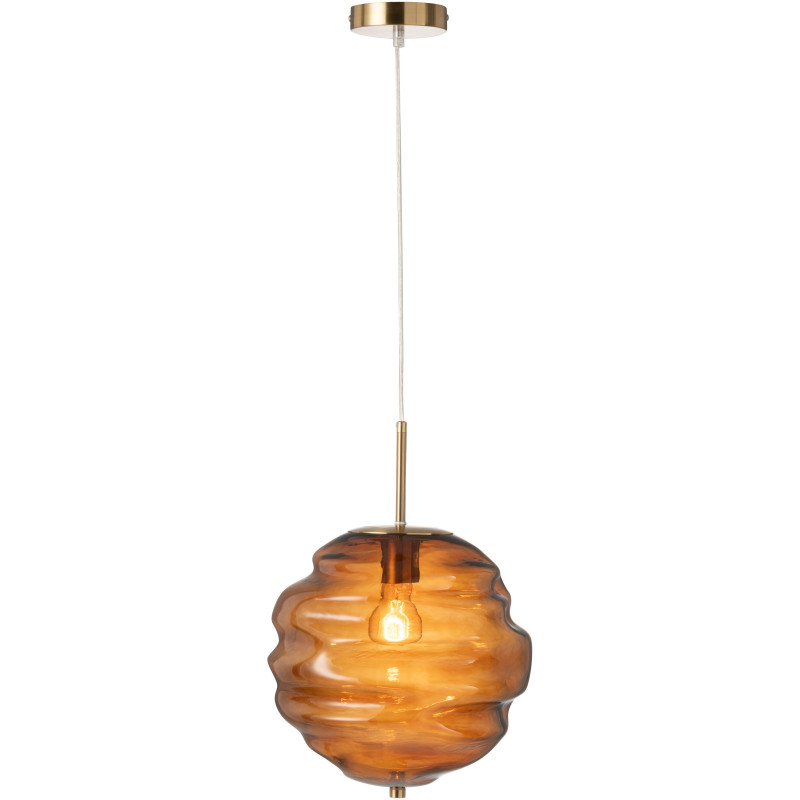 Suspension originale Diamètre 30 cm en Verre Ambre Métal Doré Honeycomb J-Line - 1