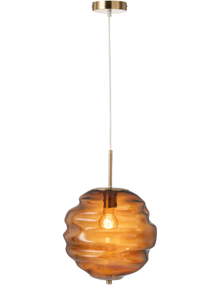 Suspension originale Diamètre 30 cm en Verre Ambre Métal Doré Honeycomb J-Line - 1