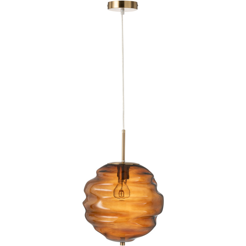 Suspension originale Diamètre 30 cm en Verre Ambre Métal Doré Honeycomb J-Line - 3