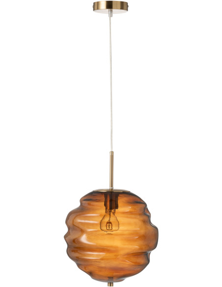 Suspension originale Diamètre 30 cm en Verre Ambre Métal Doré Honeycomb J-Line - 3