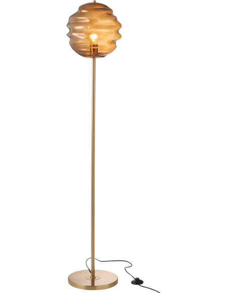 Lampadaire original Hauteur 156 cm en Verre Ambre Métal Doré Honeycomb - 1