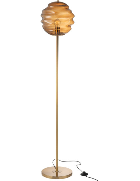 Lampadaire original Hauteur 156 cm en Verre Ambre Métal Doré Honeycomb - 2