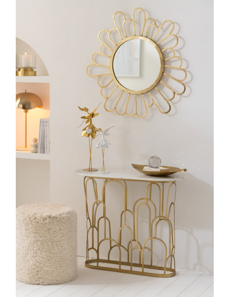 Lampe à poser originale champignon Hauteur 56 cm en Métal Doré Marbre Blanc Ulion - 2