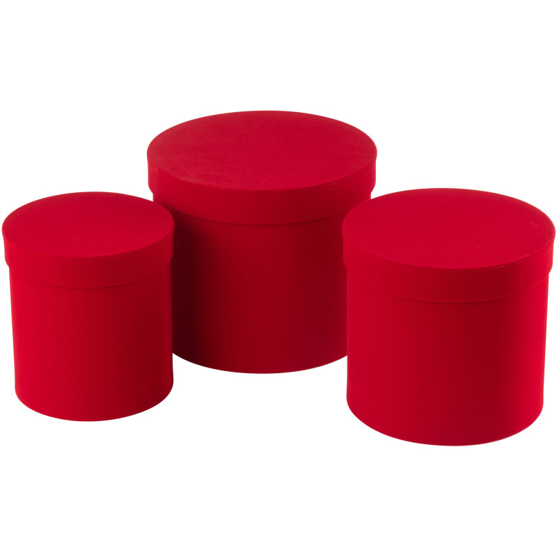 Boîte de rangement haute Ronde en Velours Rouge Papier Boxxy (Lot de 3) - 1